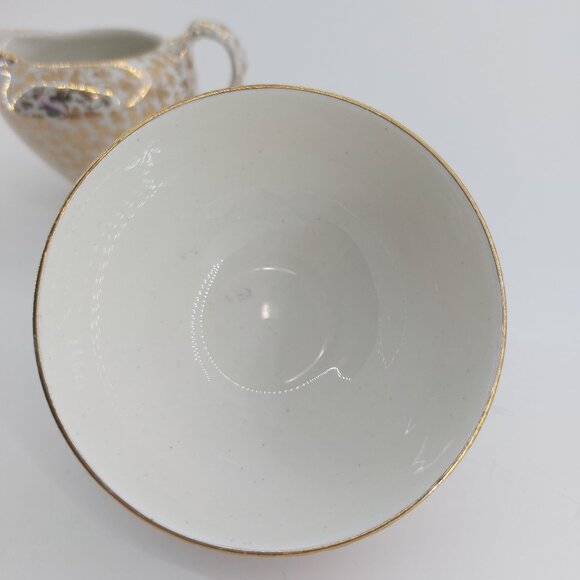 Vintage Empire England Porcelain Chintz Gold Shamrock Print Cream and Sugar Set - Picture 11 of 11